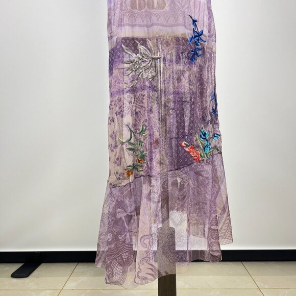 $398 NWOT JOHNNY WAS SILVANA Embroidered Floral MESH MIDI DRESS Size S Purple - Picture 9 of 15